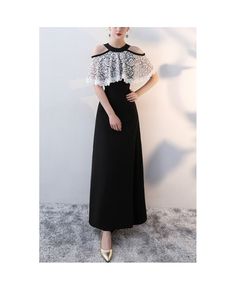 Get 10% off now! Buy long black with white lace elegant party dress cold shoulder at cheap price online. Free stable shipping and pro custom service since 2009. Evening Dress With Lace Trim For Prom, Evening Dresses With Lace Patchwork For Party Season, Evening Dress With Lace Patchwork For Party Season, Elegant Evening Maxi Dress With Lace Patchwork, Floor-length Lace Patchwork Evening Dress For Party, Black Floor-length Evening Dress With Lace Trim, Black Lace Trim Floor-length Evening Dress, White Evening Dress With Lace Sleeves, Spring Party Evening Dress With Lace Trim