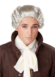 Men's 18th Century Gray Peruke Wig Judge Wig, Colonial Wigs, Judge Costume, 18th Century Wigs, California Costumes, 18th Century Costume, Mens Wigs, Ponytail Wig, White Costumes