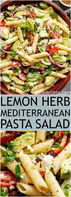 lemon herb mediterranean pasta salad with fresh herbs and feta cheese is an easy side dish