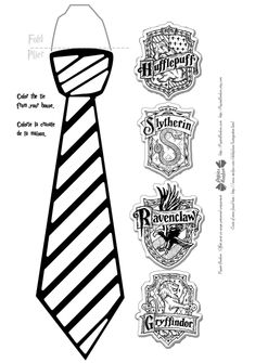 a tie with harry potter emblems on it and some other symbols in the background