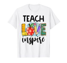 PRICES MAY VARY. Solid colors: 100% Cotton; Heather Grey: 90% Cotton, 10% Polyester; All Other Heathers: 50% Cotton, 50% Polyester Imported Pull On closure Machine Wash Cute Teach Love And Inspire Graphic gift idea. Makes a fun design clothes for students and teachers to celebrate back to school or last day of school or any school even and party for school teacher team or squad. Perfect first day or back to school for sped teachers, special ed teams, squads, or groups, or speech therapists class School Teacher Outfit, Class Activity, Teacher Team, Sped Teacher, Teacher Outfit, Cool Outfit, Class Activities, Design Clothes, Last Day Of School