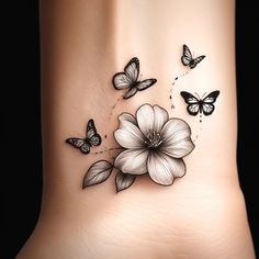 Small Tattoo Ideas Butterflies, Beautiful Butterflies Tattoo, Lilly With Butterfly Tattoo, Name Cover Up Tattoos For Women Before And After, Butterfly To Flower Tattoo, Small Butterfly Tattoo With Name, Best Butterfly Tattoos For Women, Pretty Tattoos For Women Neck, Unique First Tattoo Ideas