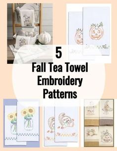 5 fall tea towel embroidery patterns