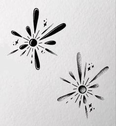 two black and white ink drawings of stars