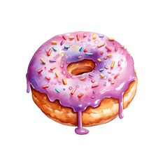 a donut with purple icing and sprinkles