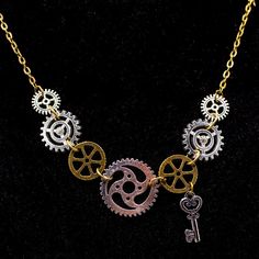 Handmade Necklace Style: Two-Tone Steampunk Gears & Key Necklace Length: 16"-18" Comes With Organza Bag New Makes A Great Gift For Any Occasion Or Holiday! Don't Forget To Check Out My Other Styles! Keywords: Two-Tone, Steampunk, Gears, Key, Vintage, Goth, Industrial, Punk, Present, Birthday, Gift, Handmade, Made In Usa, Nj Artist, Female Owned, Artisan, Craft Repurposed Watches, Steampunk Jewelry Diy, Industrial Punk, Goth Industrial, Washer Jewelry, Steam Punk Jewelry, Vintage Goth, Steampunk Gears, Easy Jewelry