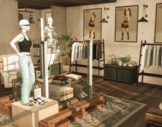 a room filled with mannequins and clothing on display