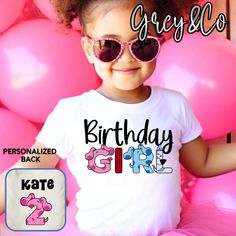 This is a perfect Shirt for your toddlers Birthday or just for everyday wear! Let us know what Name and Number for the back of shirt. Message us if you would like something special and different. We can do anything ! :) HOW TO ORDER 1. SELECT Design  2. CHOOSE Size 3. PERSONALIZATION BOX: Please put color of shirt (colors only available in short sleeves; long sleeve are white and heather grey; if no color is stated we will do it on white) spelling of name for back of shirt and age.  Materials  -Design is sublimation ink pressed with a commercial grade heat press, meaning you will not be able to feel the image on the shirt. -Shirts are 100% polyester but with a cotton feel to them. Brands used but will vary due to the shirt shortage that is happening throughout the US; laughing giraffe, alw Customizable Cute Tops For Birthday, Playful Pink T-shirt For Birthday, Pink T-shirt For Birthday, Cute Birthday T-shirt, Pre-shrunk, Fun Personalized T-shirt For Birthday, Pink Birthday T-shirt With Name Print, Fun Pink T-shirt For First Birthday, Pink T-shirt With Name Print For Birthday, Personalized Pink T-shirt For Birthday