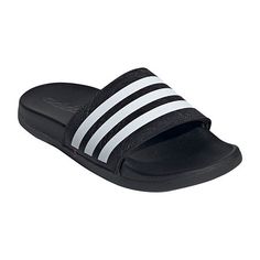 Whether for shower or the beach, these Adidas slides keep kids on the go with a quick-drying design. The bandage upper ensures a cozy fit, and the lightweight style is easy to pack up and take along. Every step stays comfortable thanks to a soft, contoured footbed.Closure Type: Slip-OnShoe Heel Height: FlatUpper/Outer Base Material: 100% SyntheticShoe Lining Material: SyntheticSole Material Content: 100% SyntheticToe Type: Open Toe, Round ToeHeel Style: Flat HeelCountry of Origin: Imported Adidas Slides For Swimming, Sporty Non-slip Beach Sandals, Sporty Slides For Swimming In Summer, Sporty Slides For Summer Swimming, Sporty Slide Sandals For Beach, Adidas Slides For Swimming In Summer, Adidas Slides For Summer Swimming, Non-slip Sports Flip Flops For Summer, Non-slip Flip Flops For Sports In Summer