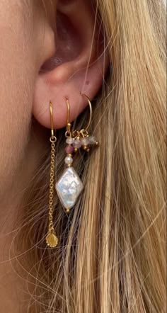 Handmade Earrings Diy, Earrings Stack, Earring Aesthetic, Earring Stacks, Coastal Jewelry, Indie Jewelry, Piercings Jewelry, Prom Jewelry