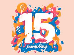 the fifteen years of pampoing written in white and blue on a pink background