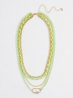 FIT Measures 19”, 20”, 21. 50, 23. 50” L + 5” extender. MATERIALS + CARE Base metal. . Imported. DETAILS High shine finish. . Layered silhouette. . The best plus size women's rope & link layered chain necklace - green yellow necklaces in multi. Green Metal Necklace With Adjustable Chain, Green Metal Chain Necklace With Adjustable Chain, Green Link Chain Jewelry, Green Chain Link Necklace With Adjustable Chain, Green Adjustable Chain Link Necklace, Green Necklace With Adjustable Chain, Trendy Green Chain Necklace With Adjustable Chain, Trendy Green Chain Link Jewelry, Trendy Green Adjustable Chain Necklace