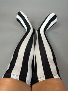 About this item Introducing our Stripe Lycra Knee-High Socks – the perfect addition to your circus costume, festival outfit, or cute clown cosplay.Made from top-quality four-way stretch Lycra, these socks glow under UV light!Total length without stretch: 21 inches. The top part is finished with a stylish black trim.Custom Fit:We can tailor this item to your measurements for a perfect fit. Send us a message on Etsy for a fast response.Endless Options:Choose from any Lycra fabric in our store – ye Fitted Black Knee-high Socks For Summer, Fitted Thigh High Party Socks, Fitted Thigh High Socks For Party, Fitted Thigh-high Party Socks, White Stretch Party Socks, Fitted Knee-high Socks For Halloween Cosplay, Fitted Thigh High Leg Warmers For Festivals, Playful Thigh High Fitted Socks, Halloween Thigh-high Fitted Socks