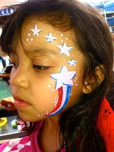 Face paint on Pinterest | Face Paintings, Red White Blue and Flags Star Face Painting, Painting Glitter, Star Face, Flag Face, July Ideas, 4th Of July Nails