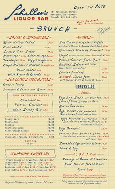 a menu for a liquor bar with red, white and blue writing