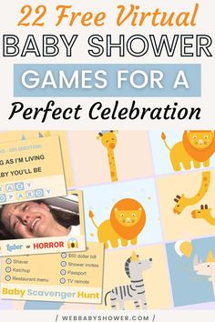 baby shower games for a perfect celebration with pictures of animals and giraffes