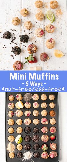 mini muffins on a baking sheet with the title overlay