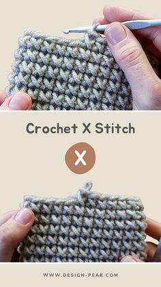 two pictures showing how to crochet x stitch