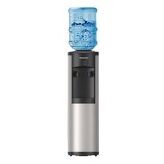 a water dispenser with a blue bottle on top