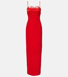 Lace-trimmed cady gown in red - David Koma | Mytheresa Zuhair Murad Dresses, Stella Mccartney Falabella, David Koma, Dressy Dresses, Style Maxi Dress, Red Valentino, Stella Mccartney, Designing Women, Red Dress