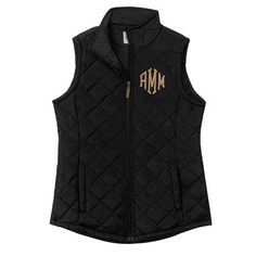 This monogrammed puffer vest is perfect for layering! Whether you're heading to work, going to hit the trail or running errands; this black puffy vest is ready for it all. This vest features a full front zipper, pockets, collar, and a stylish quilted pattern. Make sure to complete your winter look with a pair of Monogrammed Duck Boots!​Made of polyesterModels are wearing their normal size. See 'Learn more about sizing' for more fit info.Body length of the size Small is approximately 26.5 inches Black Quilted Vest For Winter, Black Quilted Vest For Cold Weather, Monogrammed Puffer Vest, Black Puffy Vest Leather, The Commodores, Equestrian Puffer Vest, Black Puffy Vest, Vanderbilt Commodores, College Of Charleston