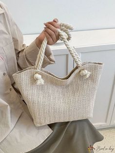 BirdinBag - Versatile Straw Shoulder Tote: Minimalist, All-Match Storage for Travel and Beach Solid Color Beach Shoulder Bag, Casual Solid Shoulder Bag For Summer, Casual Solid Color Summer Shoulder Bag, Casual White Beach Bag With Adjustable Strap, Lightweight White Shoulder Bag For Beach, White Lightweight Shoulder Bag For Beach, White Lightweight Casual Bags, Lightweight Casual White Bags, Trendy Lightweight White Shoulder Bag