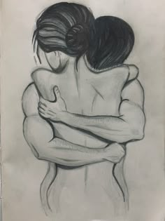 a drawing of two people hugging each other