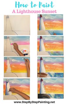 how to paint lighthouse sunset with step by step instructions