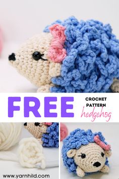 crochet pattern for a hedge with pink and blue hair