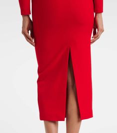 Find ROLAND MOURET Draped Cr�pe Midi Dress on Editorialist. Material: 84% polyester, 10% viscose, 6% elastane. Care instructions: hand wash. Made in China. Designer color name: Red. Closure: invisible zipper. Lining: 100% polyester. Crepe Midi Dress, Roland Mouret, Red Midi Dress, Pink Midi Dress, Knit Midi, Knit Midi Dress, Blue Midi Dress, Black Midi Dress, Invisible Zipper