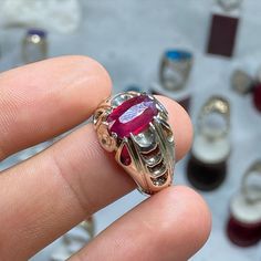 Natural Afghani Blood Red Ruby Ring Red Ruby Mens Ring Real Ruby Yaqoot Ring Genuine AAA Ruby Blood Red Ring Red Fashion Mens Ring In Silver  * Total Carat: 3 Carat * Total Weight Silver: 20 grams * Origin: Tanzania * Ring Sizes: All US, UK International Size Available (5US,6US,7US,8US,9US,10US,11US,12US,13US,14US,15US,16US) * Re-sizable: Yes * Type: Natural Unheated Untreated Gemstone * Shipment Via FedEx Note: Stone Color as seen on the Store We take the photos mostly in a Natural Daylight Nig Red Ruby Gemstone Rings, Fine Jewelry Red Ruby Ring, Red Open Ring For Promise, Red Oval Ruby Rings, Red Oval Jewelry With Polished Finish, Lab-created Ruby Ring In Red, Lab-created Red Ruby Ring, Red Lab-created Ruby Ring, Oval Ruby Red Signet Ring