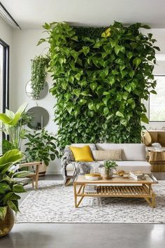 a living room filled with lots of green plants