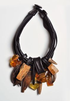 Monies UNIQUE Amber, Bone, Antler Necklace Monies Jewelry, Oversized Necklace, Antler Necklace, Chunky Jewelry, Amber Jewelry, Contemporary Jewelry, Ethnic Jewelry, Leather Necklace, Leather Jewelry