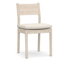 a white chair with a wooden back and seat, on a white background is shown