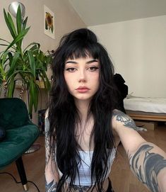 Baby Bangs Long Hair, Rustic Architecture, Goth Hair, Long Hair With Bangs, Haircut And Color, Hair Dye Colors