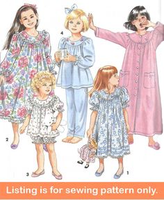 Nightgown Robe, Short Pajamas, Girls Nightgown, Kids Robes, Pajama Pattern, Sewing Patterns Girls, Girl Sleeping, Girls Sleepwear, Butterick Sewing Pattern