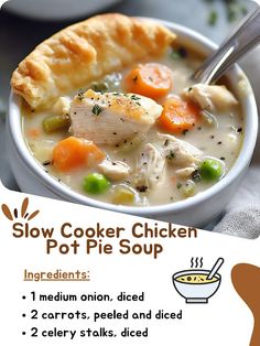 a bowl filled with chicken pot pie soup