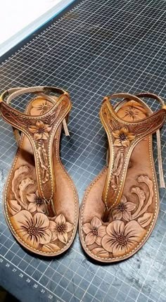 nice hand carved leather sandals Fall Wedges, Whimsical Clothing, Shoes For, Tooling Patterns, Summer Wedges, Wedges Shoes, Leather Crafts, Cute Sandals, Tooled Leather