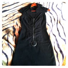 Black Jeans Dress On A Front Zipper With A Belt Buckle Never Worn New Without Tags Black Cotton Edgy Mini Dress, Edgy Black Cotton Mini Dress, Dresses Black, Jeans Black, Belt Buckle, Jeans Dress, Front Zipper, Dress Black, Dresses Midi