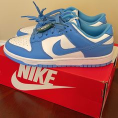 Nike Dunk Low Retro Men’s Size 8 Mens Sneakers. White/University Blue-White Carolina Dd1391 102 Classic Blue Sneakers With Rubber Sole, Classic Blue Skate Shoes With Rubber Sole, Classic Blue Sneakers With Contrast Sole, Light Blue Leather Sneakers With Cushioned Footbed, Light Blue Cushioned Leather Sneakers, Nike Light Blue Sneakers With Abzorb Midsole, Nike Blue Low-top Sneakers, Classic Blue Lace-up Sneakers, Classic Blue Basketball Shoes With Round Toe