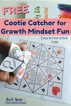 a hand holding a piece of paper with the words cookie catcher for growth minds fun