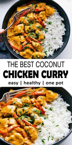 the best coconut chicken curry is served over white rice