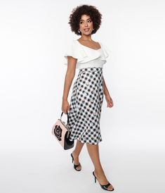 Unique Vintage Black & White Gingham Floral Swing Dress - Unique Vintage - Womens, DRESSES, SWING Womens Vintage Dresses, Pin Up Dresses, Vintage Inspired Dresses, Gingham Print, Unique Dresses, Inspired Dress, Retro Dress, Swing Dress, Dresses Xs