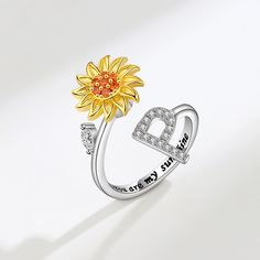 Item Type: Ring Ring Type: Engraved Initial Fidget Ring Shape: Flower Setting Type: Pave Setting Material: Metal - Copper Surface Width: 2mm Adjustable Sizing Cheap Workout Clothes, Activewear Outfits, Letter Flower, Letters Style, Sunflower Ring, Casual Activewear, Open Rings, Engraved Initials, Stylish Earrings