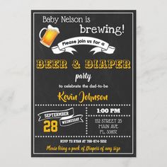 a baby is brewing party with a chalkboard background and a beer glass on it