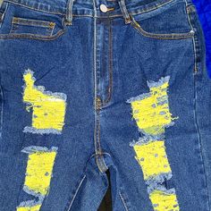 Brand New Jeans!!! High Rise/Waist Jeans, Beautiful Details Throughout Front Of Jeans!! New From Shein, Didn't Come With Tags But New New New!!! Shein Jeans, Waist Jeans, Jeans Color, High Jeans, Colored Jeans, Yellow Blue, Blue Yellow, High Rise, Women Jeans