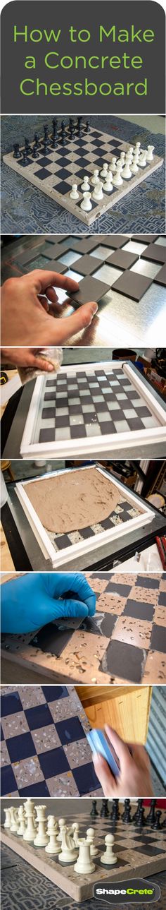 several different pictures of people playing games on a table with the words how do you make a chessboard?