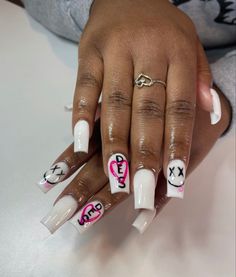 Name On Nails Boyfriends, Name On Nails, Cute Nails With Initials, Nails With His Initials, Nails With Bf Initials, Acrylic Nails With Bf Initials, Nails Short Acrylic, Acrylic Nails Designs, Nails Press Ons