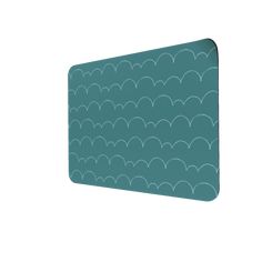 an image of a computer mouse pad with waves on the front and back cover in teal