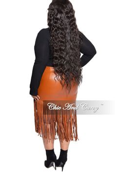 Polyester% 94 Spandex% 6 Silver Back Zipper Leather Fringe Skirt, Chic And Curvy, Fringe Skirt, Leather Fringe, Cognac, Final Sale, Flapper Dress, Dreadlocks, Faux Leather